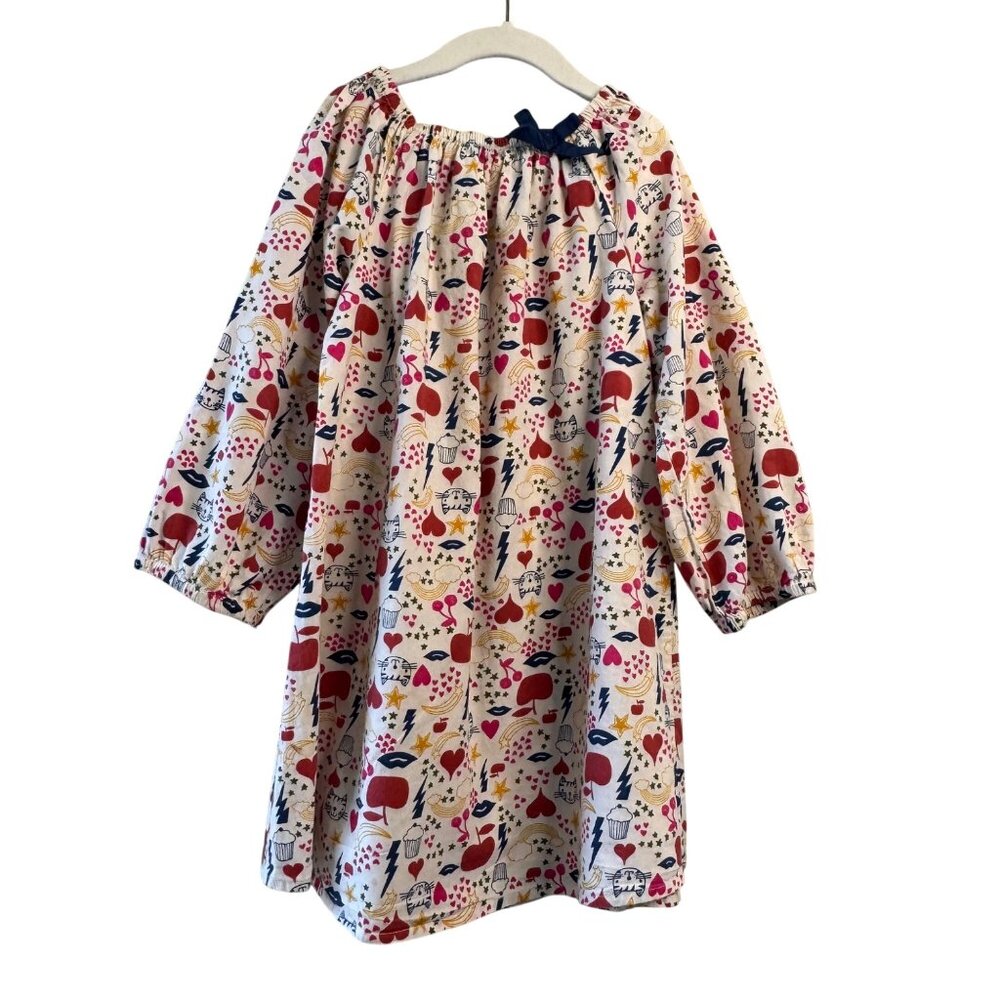 HAPPY BY PINK CHICKEN Peasant Dress Girls 8 Cotton Colorful Cats Hearts Stars - Picture 1 of 7